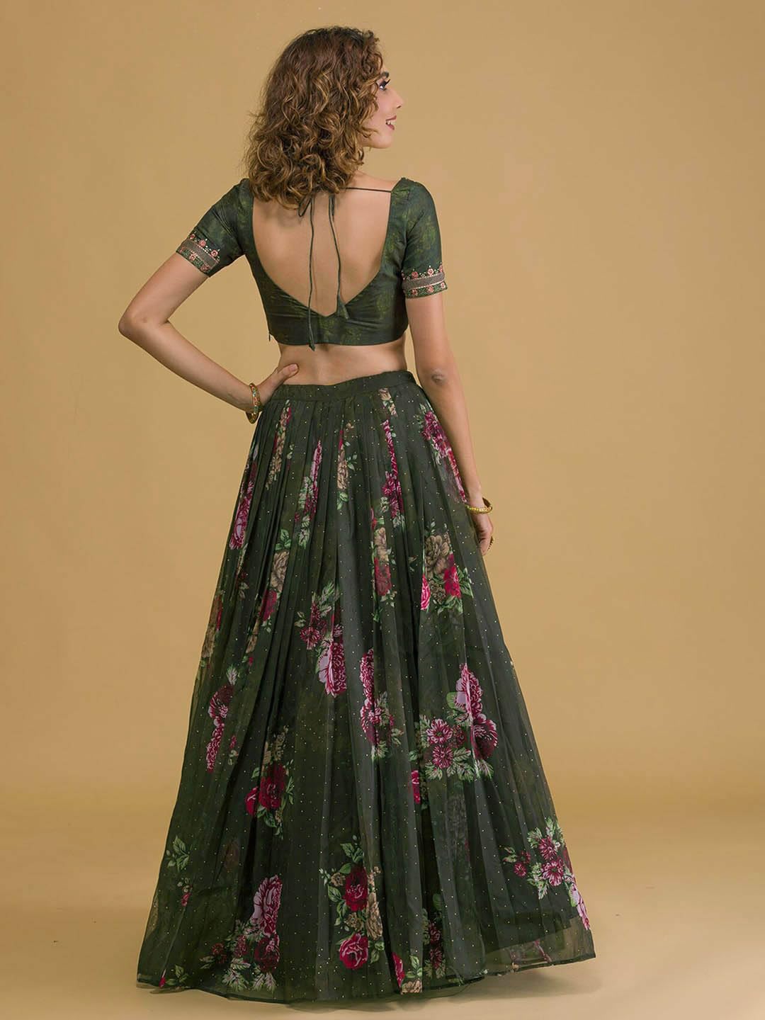 Zeel Clothing Womens Floral Embroidered Organza New Semi-Stitched Lehenga and Choli Set(5070-Green-Wedding-Designer-Latest-Party; Free Size), Dark Green