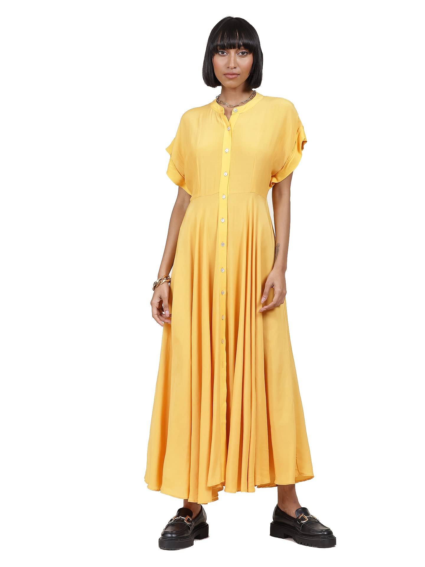 Label RITU KUMAR Half Sleeves Button Down Long Dress Yellow