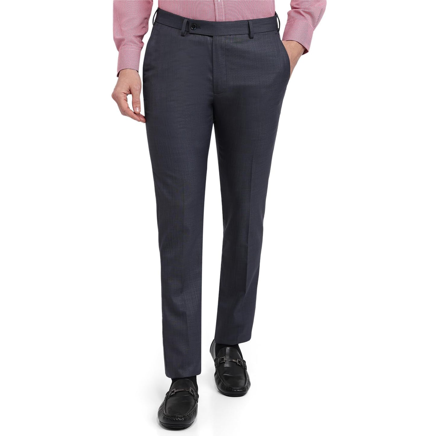 Park Avenue Men Slim Fit Solid Pattern Poly Viscose Blend Flat Front Formal Trouser Dark Blue