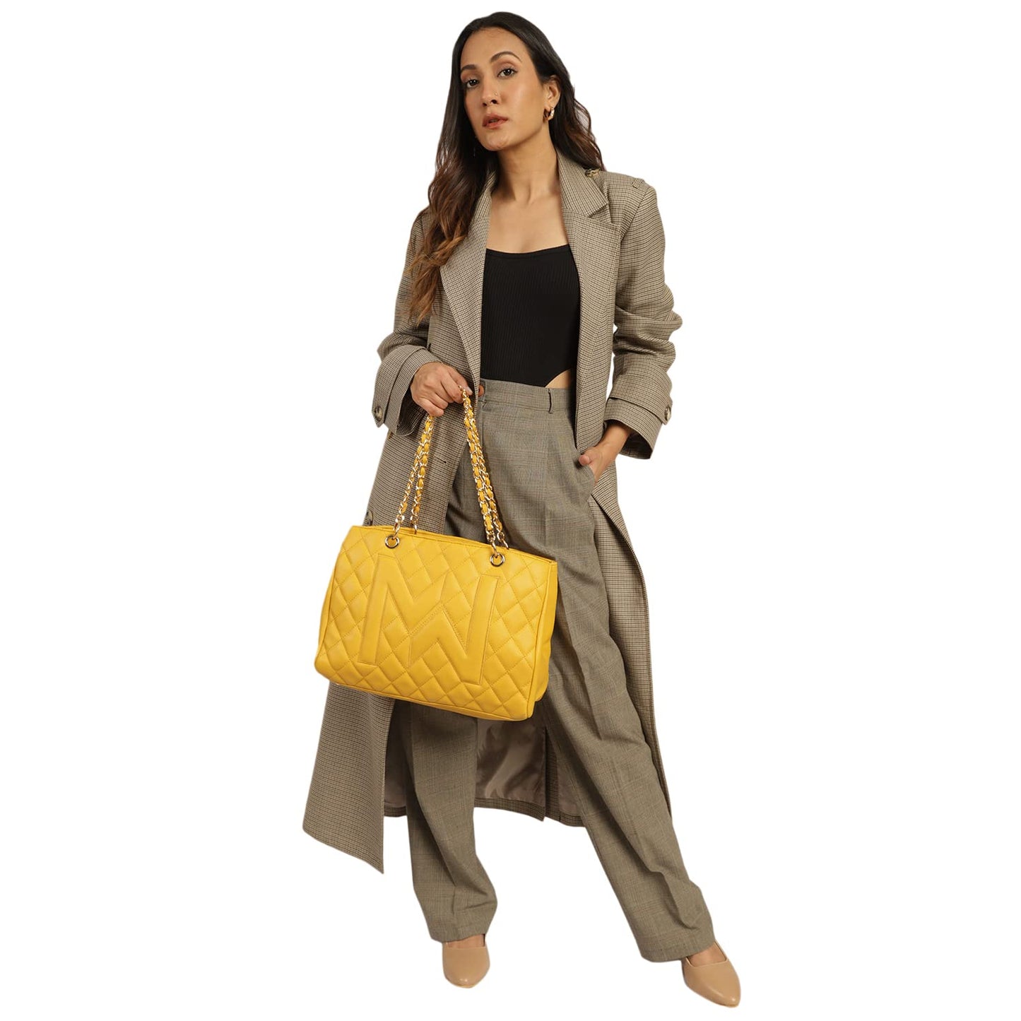 MINI WESST Women's Yellow Solid/Plain Pattern Tote bags for Office and College (Dimension(LxBxD): 26 cmx33 cmx12 cm)