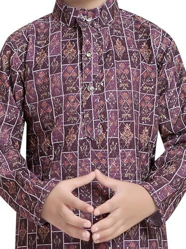 TinySteps Traditional Ethnic Wear Boys Printed Kurta With Sequence Work And White Cotton Elastic Waist Pajama Set (Wine)