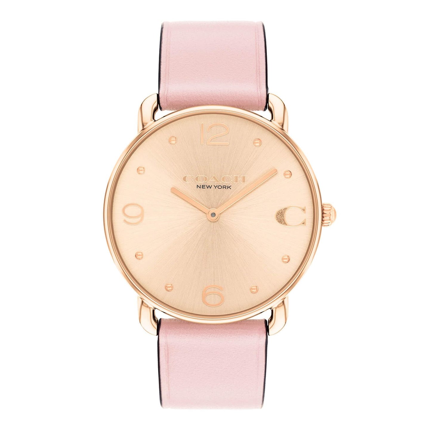 Coach Elliot Qtz Basic Rose Gold Round Dial Women's Watch|Pink Calfskin Material|Pink Color Band - 14504288