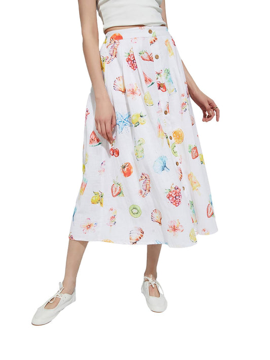 Max Cotton Blend Western Skirt Ivory