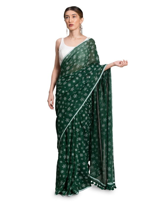 Suta Women's Plain Pure Cotton Saree Without Blouse | Green Cotton Saree | Plain Cotton Saree |Green Saree| Printed Cotton Saree