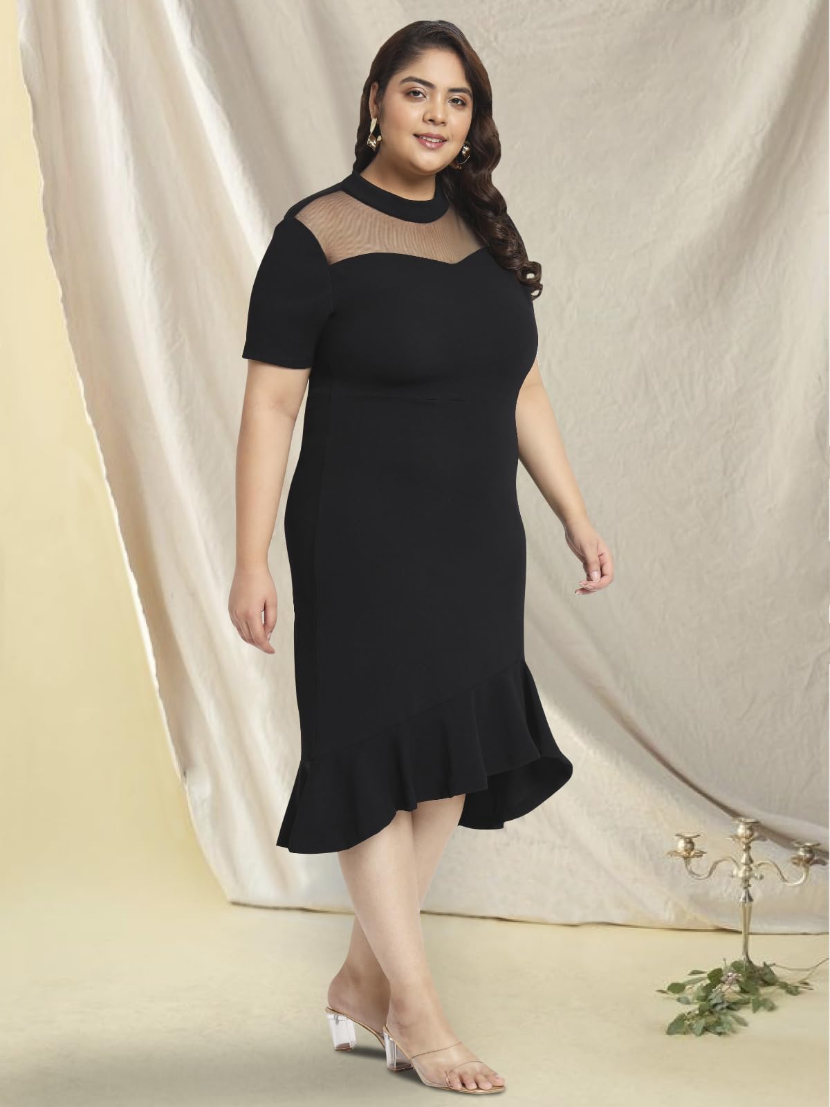 wild U Women Plus Size Bodycon Dress | Stretchable Fabric | Half Sleeve | Western Stylish (Black, Size : 4XL)