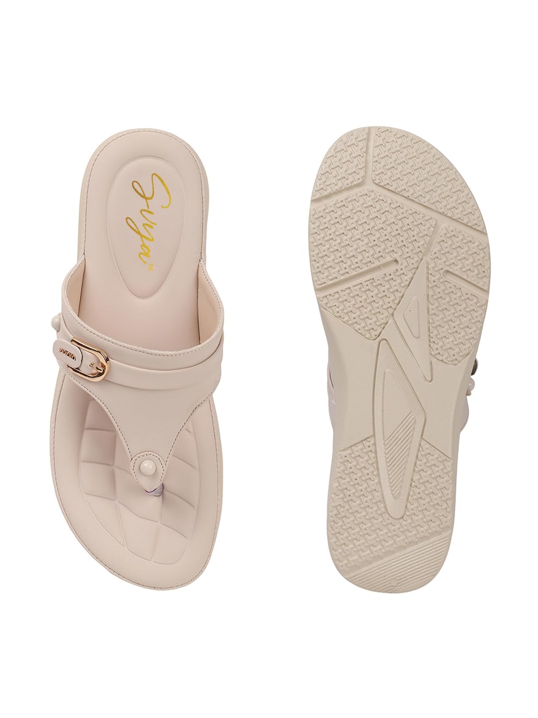 SVYA, Women Wedge Heels Thong Sandals| Comfortable Flats Sandals (Cream, UK Footwear Size System, Adult, Women, Numeric, Medium, 7)