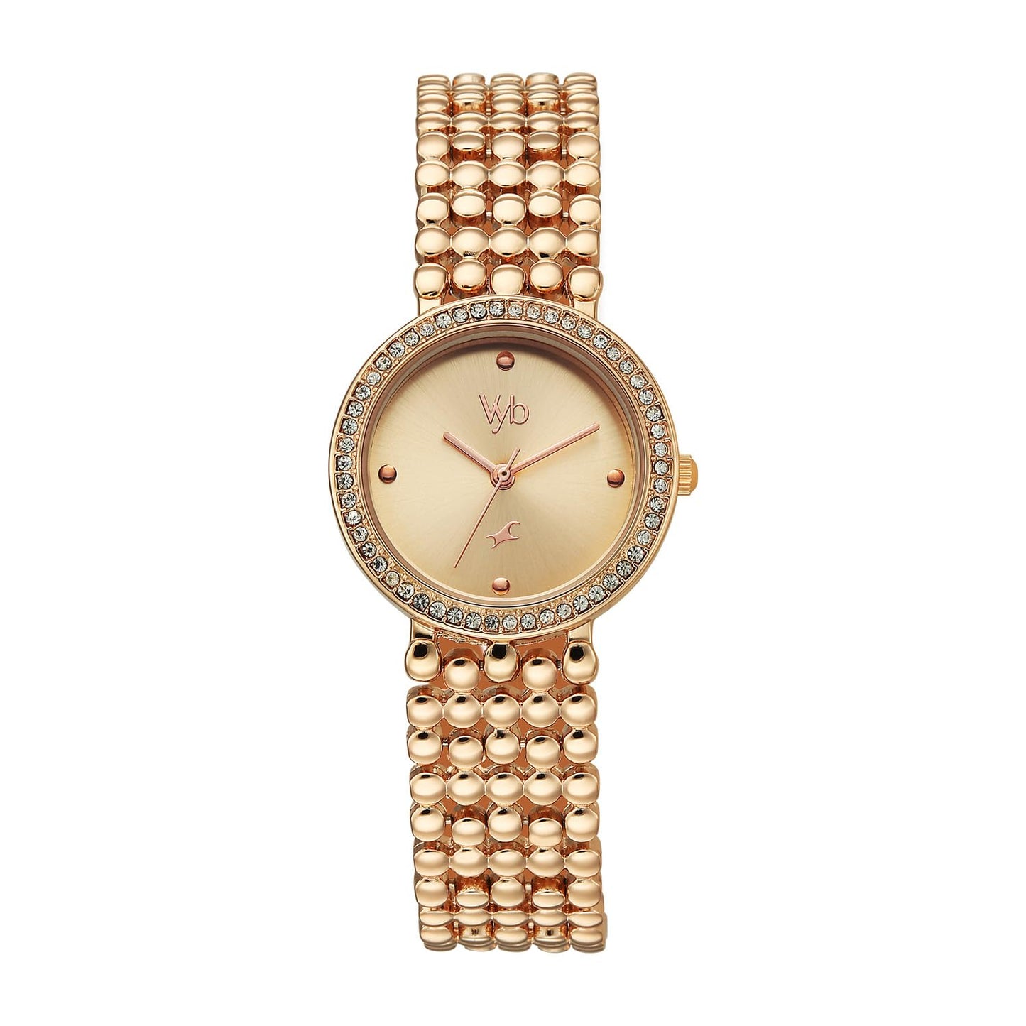 Fastrack Vyb Iconique Quartz Analog Light Peach Dial Rose Gold Alloy Strap Watch for Women - FV60111WM01W
