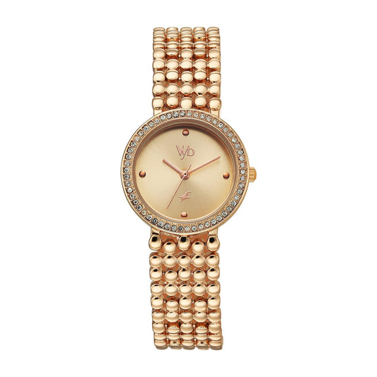 Fastrack Vyb Iconique Quartz Analog Light Peach Dial Rose Gold Alloy Strap Watch for Women - FV60111WM01W