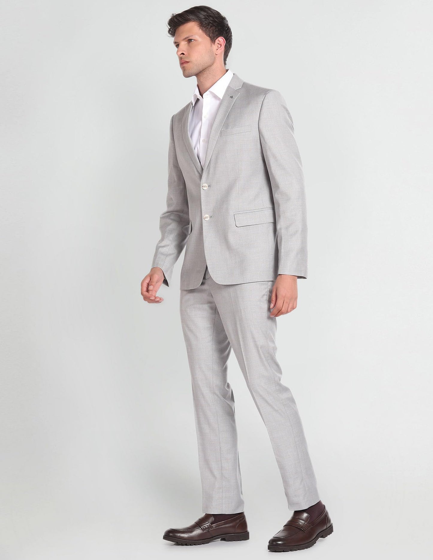 Arrow Men's Polyester Single Breasted Business Suit Pants Set (ARAGSU5590_Grey