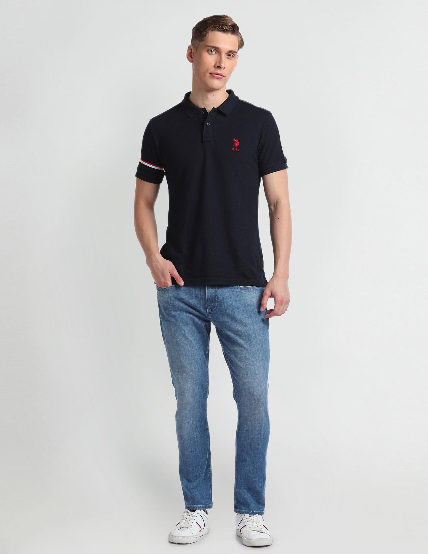 U.S. POLO ASSN. Men's Fitted Mid Rise Jeans (UDJEN1113_Blue,32