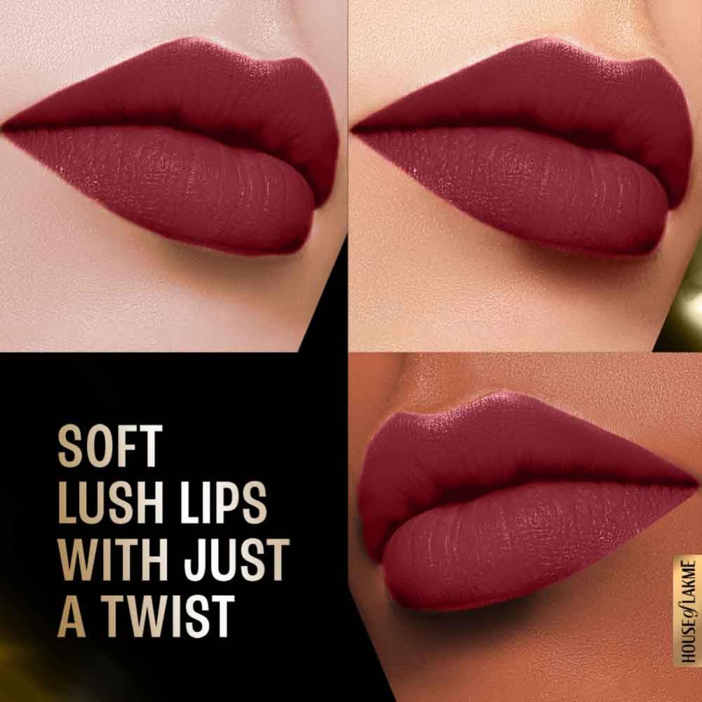 Lakme Forever Matte Lipstick, Waterproof, Non Drying, Creamy Matte Bullet Lipstick Made With French Rose Oil Extracts, Burgundy Bloom, 4.5g