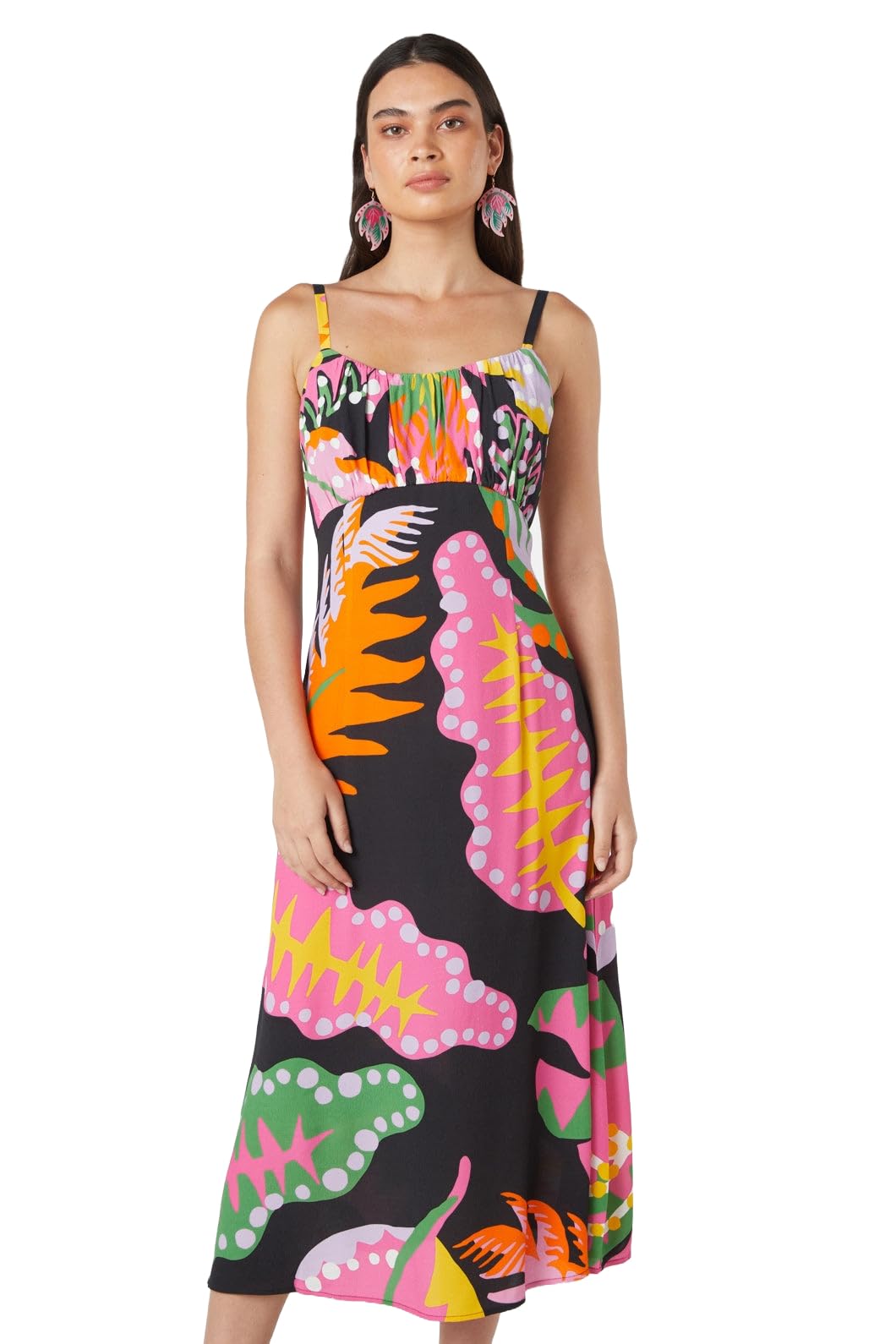 Attire Empire Women's Rayon Midi Black Dress