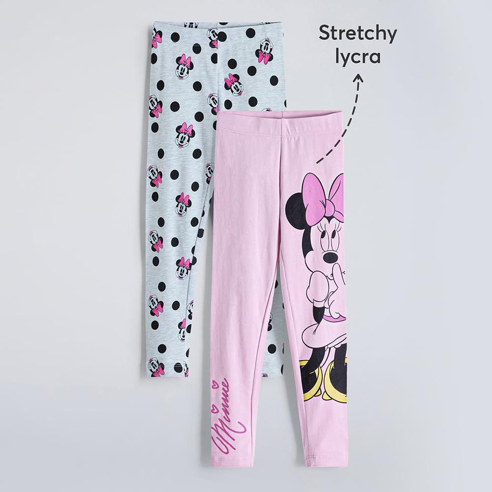 Hopscotch Girls Pink 2-Pack Mickey Mouse Skinny Fit Leggings (for Age - 7-8 Years)