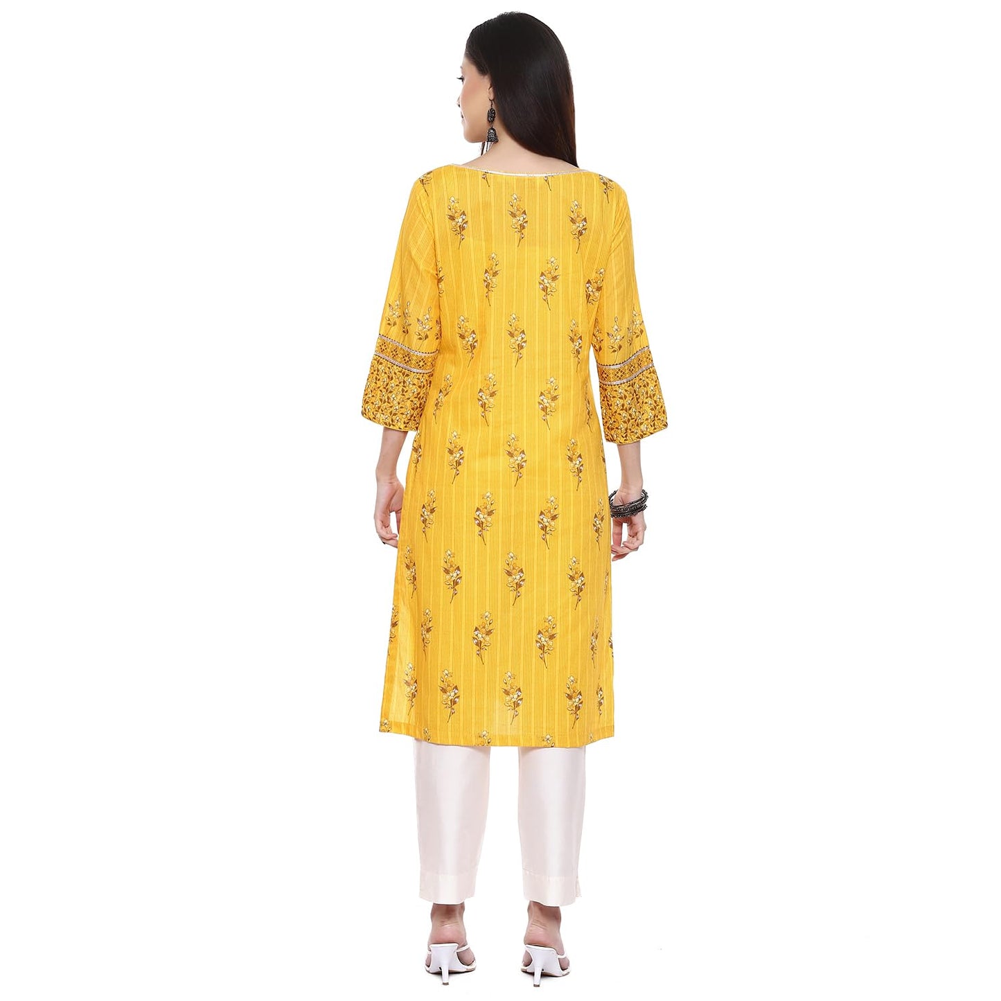 BIBA Women's Cotton Regular Tunic Shirt (MNMASRTD16642EAW23YEL_Yellow_38)