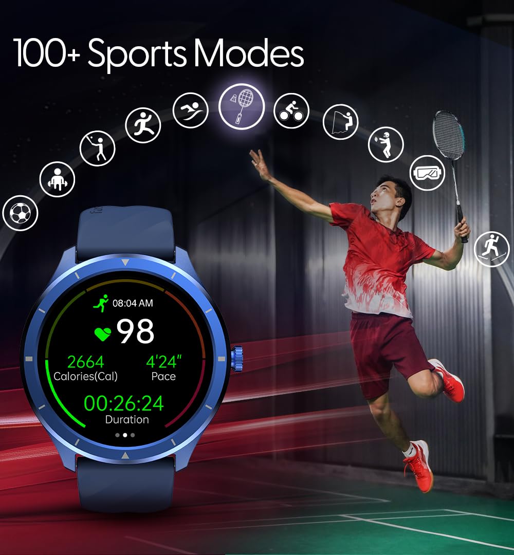 Fastrack FR2 Smart Watch, 1.38" UltraVU HD Display, Blazing Fast UI, Working Crown, AI Voice Assistant, IP68 Water & Dust Resistant, Health Suite, BT Calling, Smartwatch for Men & Women (Blue)