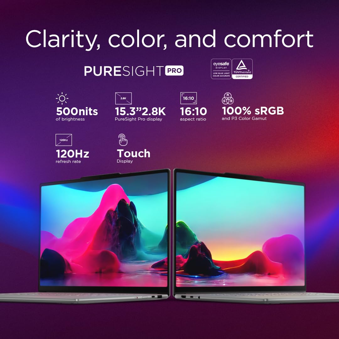 Lenovo Smartchoice Yoga Slim 7 Aura Edition, Intel Core Ultra 7 258V, 47 Tops, Copilot+ AI PC, 32GB RAM, 1TB SSD, 15"(38.86cm), Windows 11, MS Office Home 2024, Grey, 1.53Kg, 83HM004NIN, AI Laptop