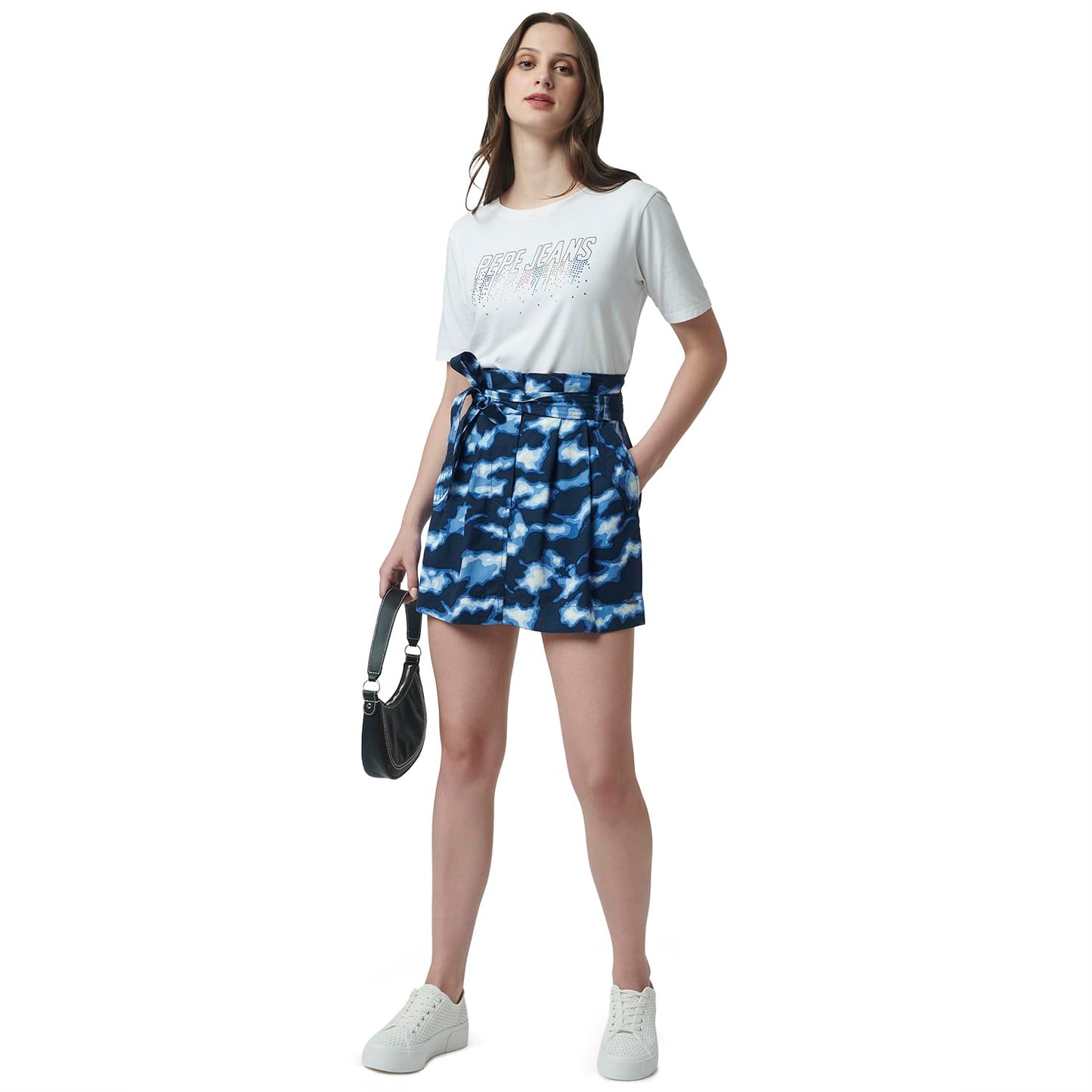 Pepe Jeans Embellished Cotton Round Neck Women's T-Shirt (White, Medium)