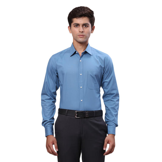 Raymond Men's Slim Fit Solid Pattern Pure Cotton Semi Cut Away Collar Full Sleeve Formal Shirt (Size: 40)-RMSX12986-B4 Medium Blue