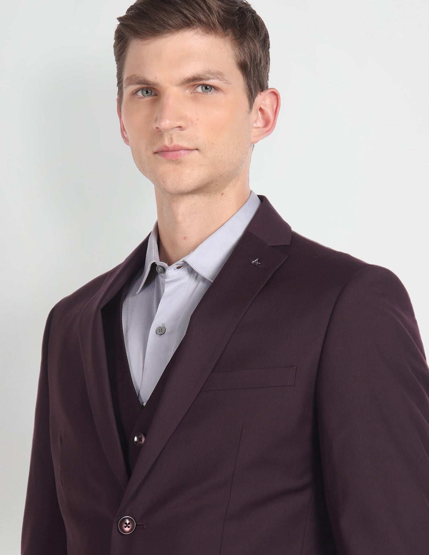 Arrow Men's Polyester Double Breasted Business Suit Pants Set (ARAGSU5582_Wine