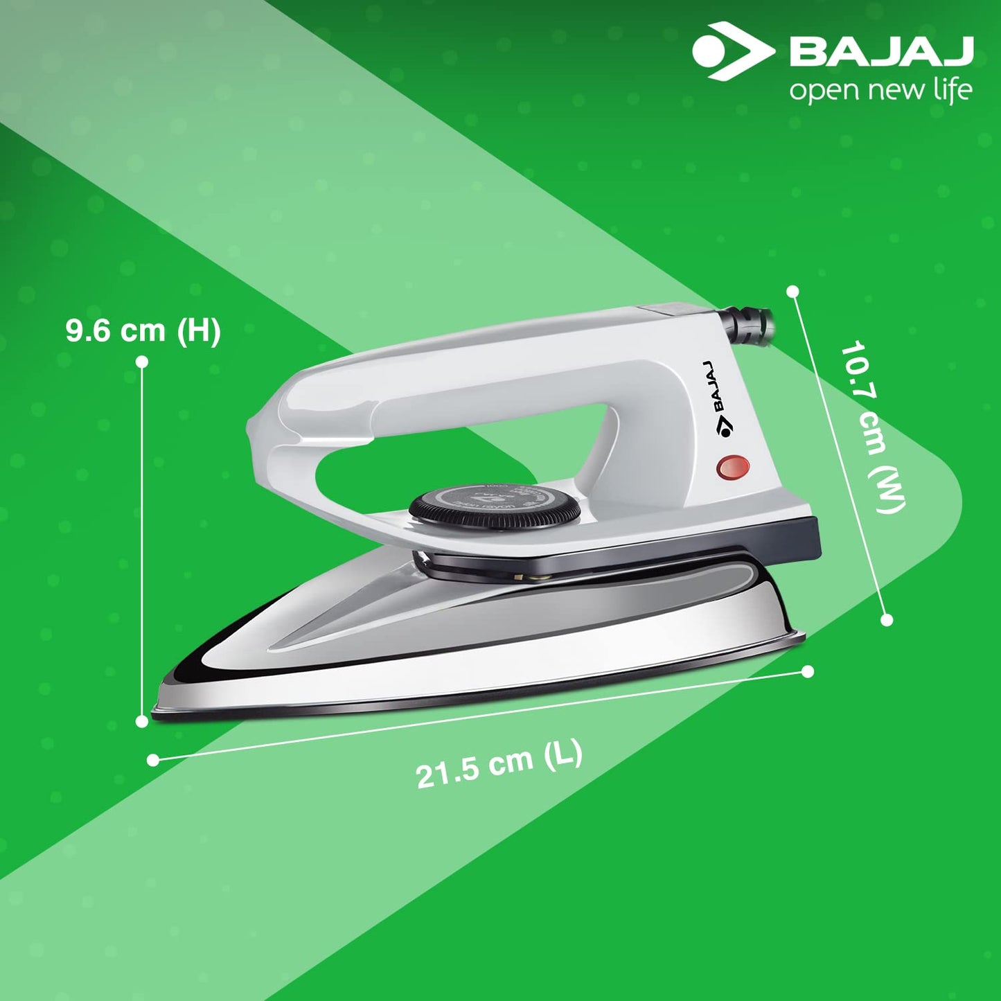 Bajaj DX 2 600-Watt Light Weight Dry Iron | Non-Stick Coated Soleplate | Anti-Bacterial Coating | 180 Degree Swivel Cord | Cool Touch Handle | 2-Yrs Warranty 【Grey】
