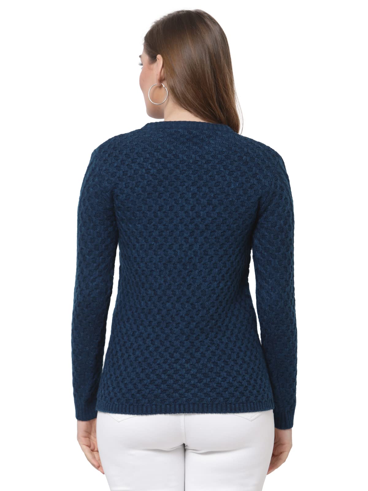Kalt Women Sweater for Winters Woolen Acrylic Full Sleeve Round Neck Cable Design Cardigan Sweater for Women Winter Woollen Stylish (Teal;3XL)