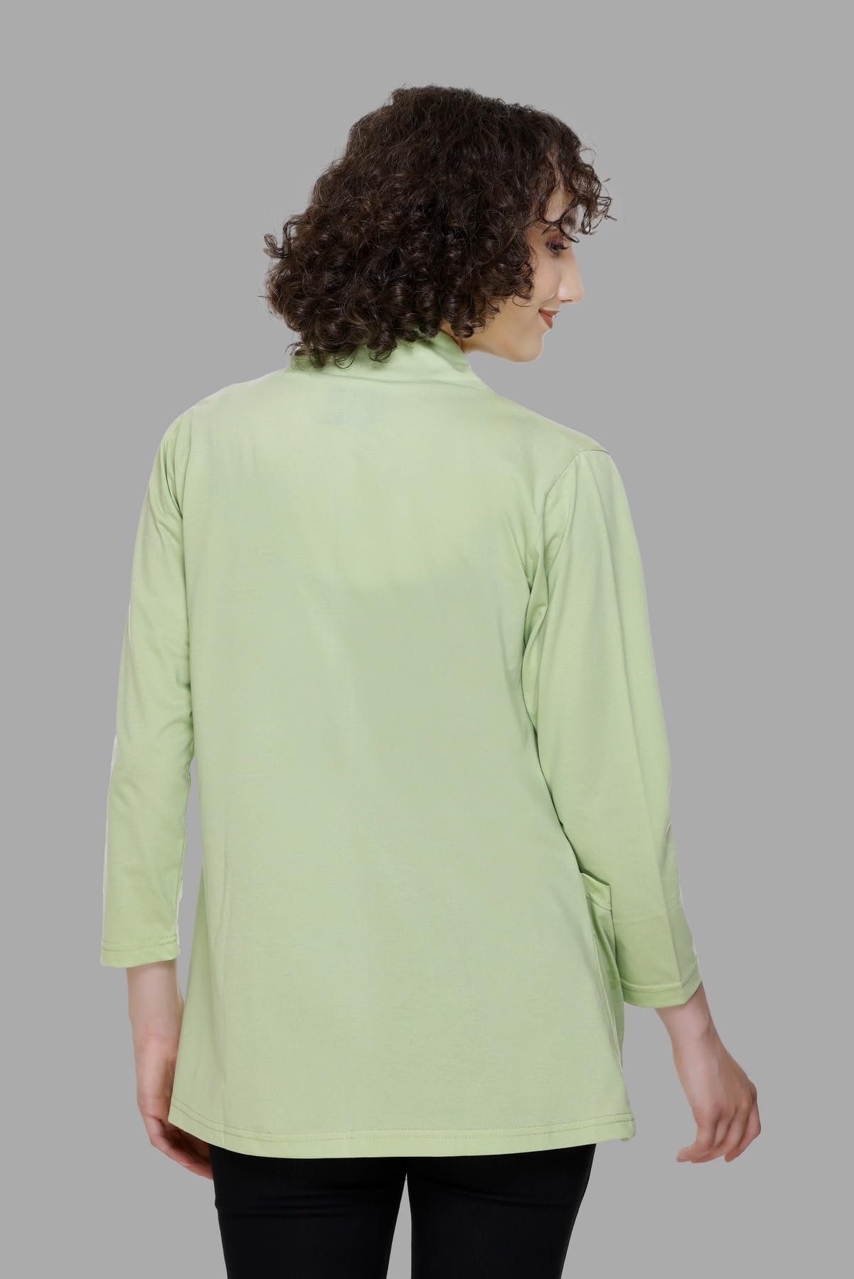 Plush Women's Cotton Waterfall Front Open Regular Mid Length Shurgs | Girls/Ladies Shrug with Front Pockets (2XL-Light Green)