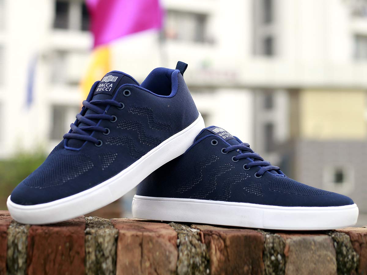 Bacca Bucci® Men's Knitted Canvas Venice Comfort/Air Flow Casual/Sneakers Shoes for Men- Blue, Size UK6