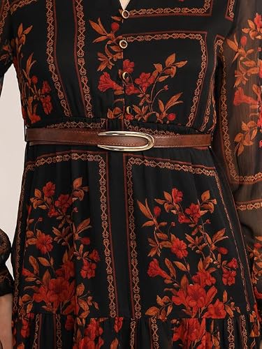 Kazo Winter Garden Maxi Dress with Belt (Rust XS)