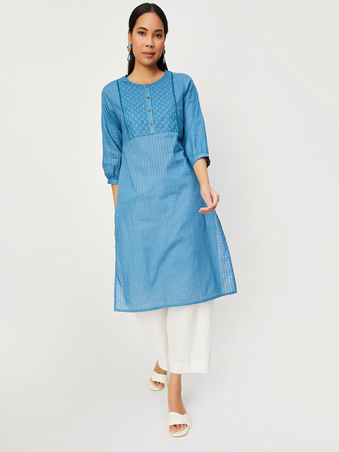 Max Women's Cotton Blend Straight Fit Shirt Kurta(FKKP41108INDIGO_Indigo, Large