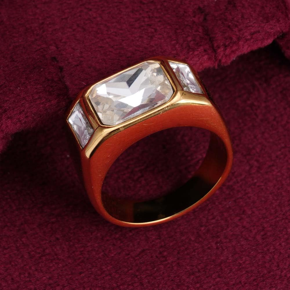 PALMONAS Zircon Studded Gold Chunky Ring for Womens - Waterproof & Anti-Tarnish (Size-8)