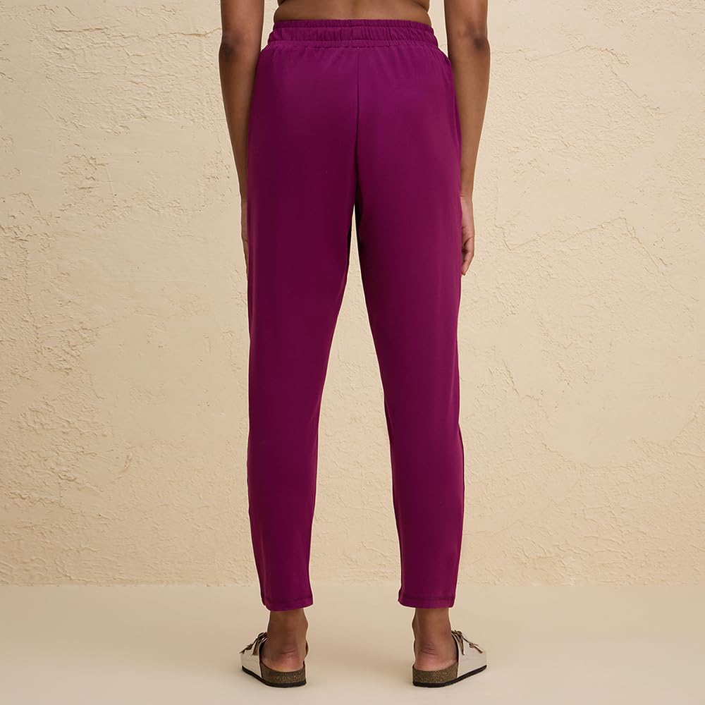 NYKD by Nykaa Womenâ€™s Solid Cotton Leggings & Tights | Everyday Comfort, Relaxed fit, Mid Waist for Yoga and Athleisure Chic- NYAT502 (in, Alpha, 2XL, Regular, Wine)
