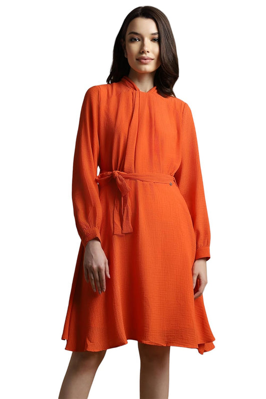 Allen Solly Women's Polyester Asymmetrical Knee-Length Dress (AHDRWRGFV34691_Orange