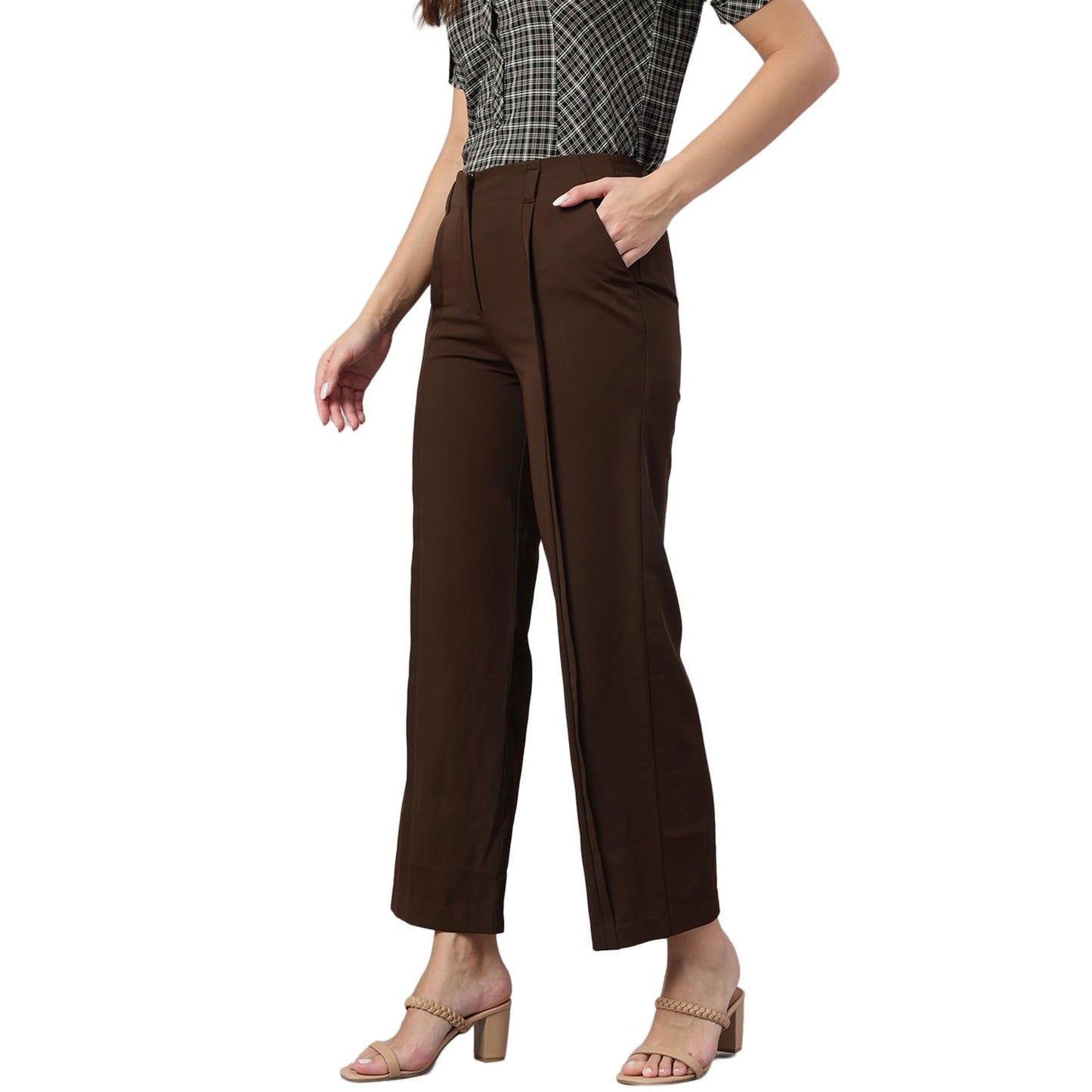 Latin Quarters Women Brown Solid Ankle Length Casual Pant_L