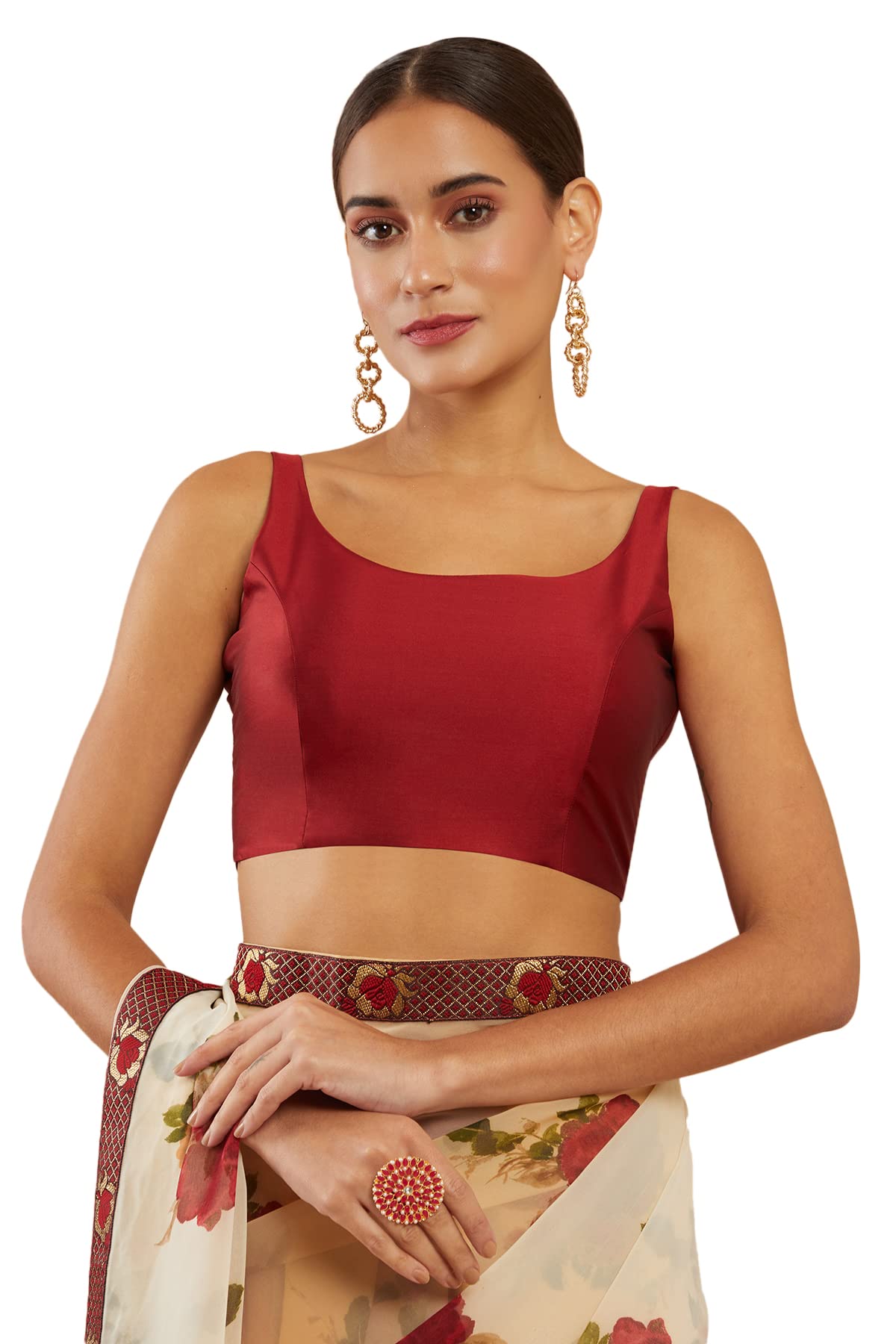Soch Maroon Spaghetti Solid U-Neck Sleeveless Blouse - 36