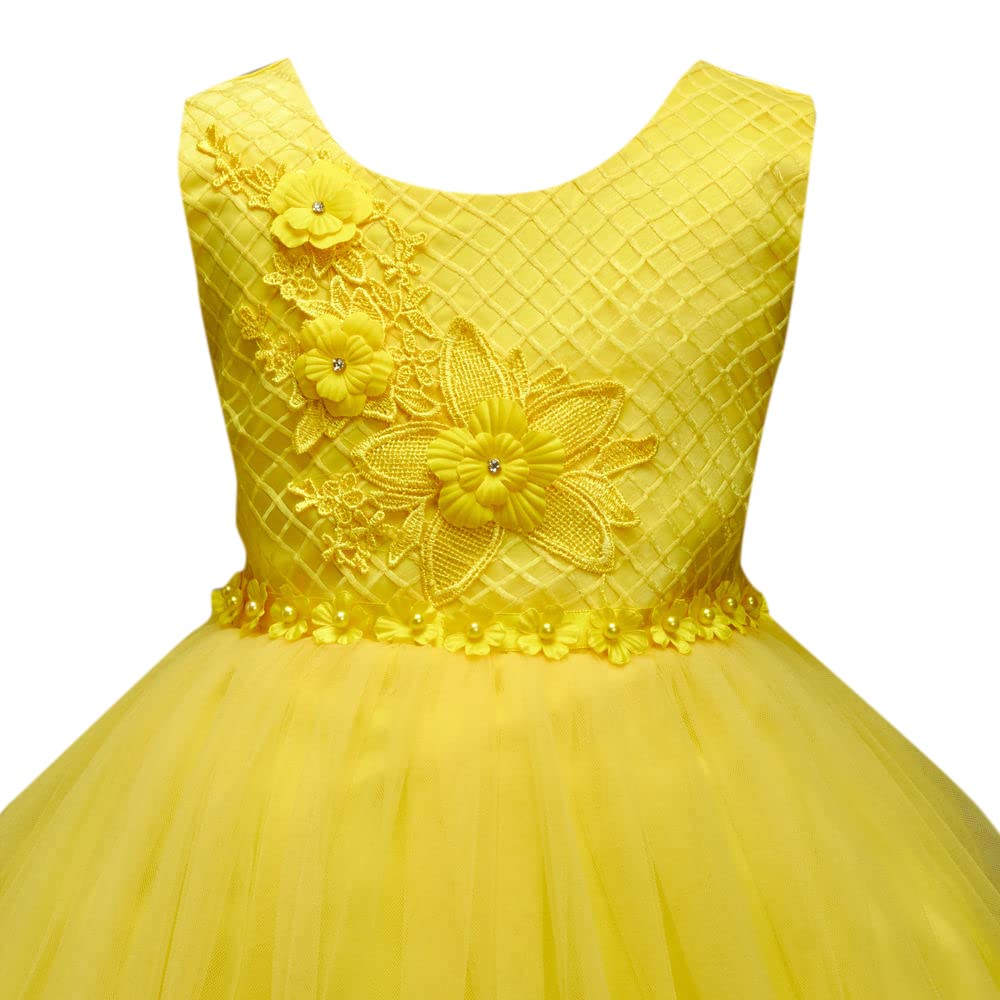 Hopscotch Girls Sleeveless Solid Party Fit And Flare Maxi Dress In Yellow Color for Ages 9-10 Years