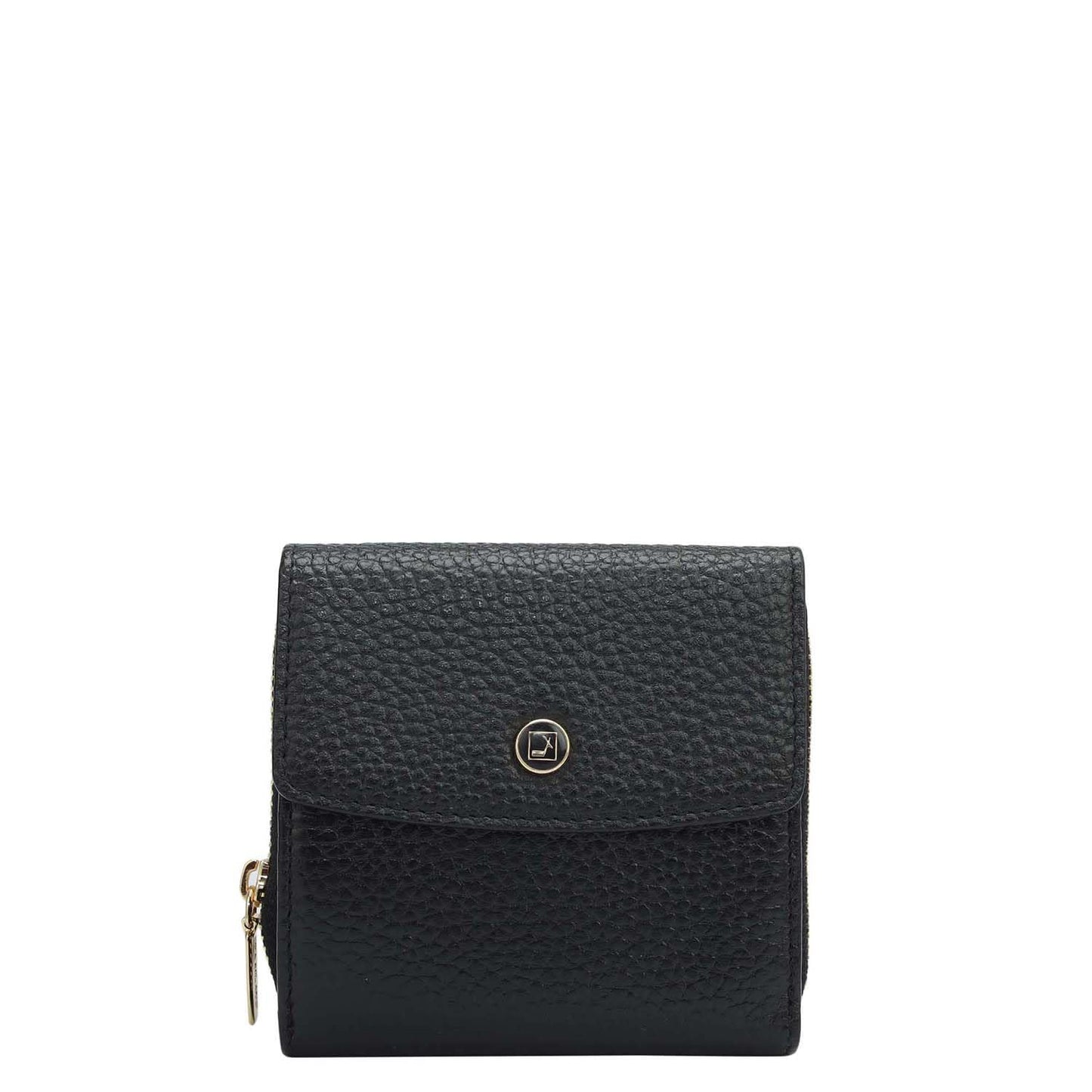 Da Milano Genuine Leather Black Flap & Zip Womens Wallet (10033OL)