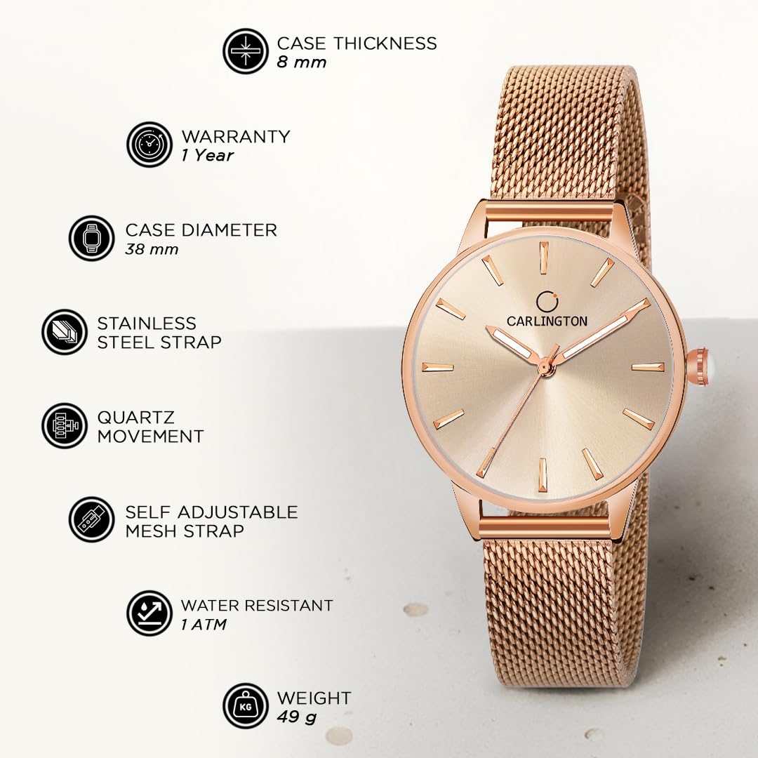 Carlington Womens Analog Ladies Wrist Watch With Mesh Strap - Ct 2007 Rose Gold