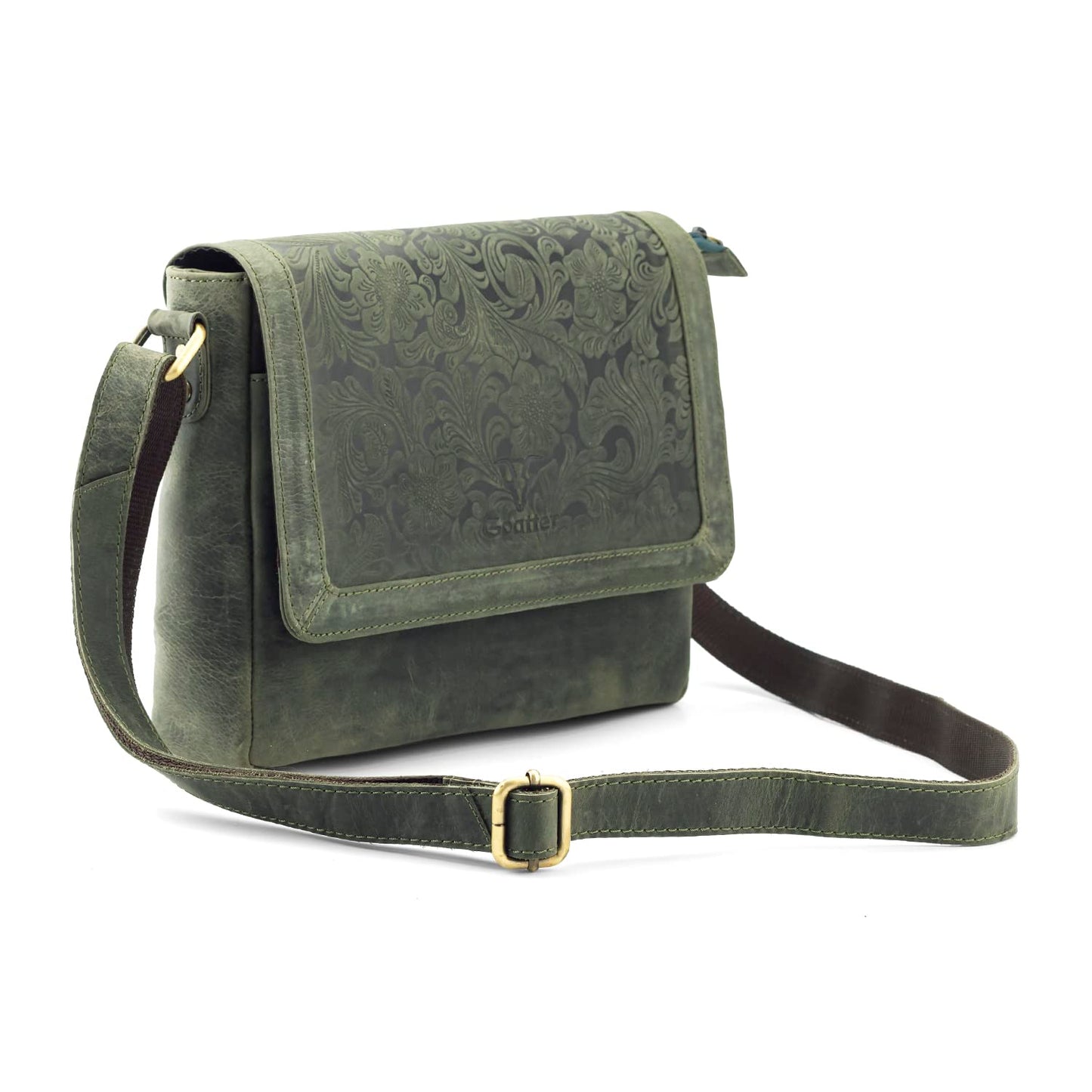 Goatter Hunter Leather Floral Sling Bag for Girls and Women, Mint Green