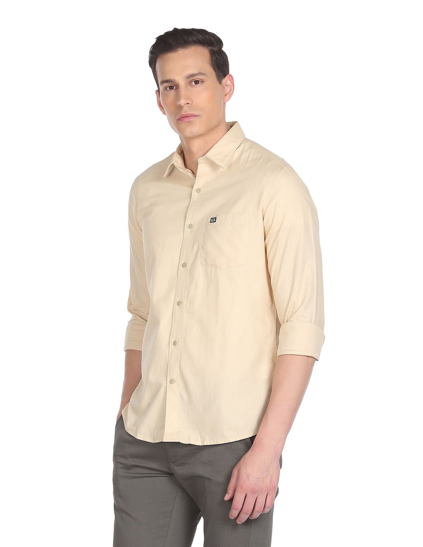 Arrow Men's Solid Slim Fit Button Down Shirt (A22FSBEASSH1492002_Beige 44)