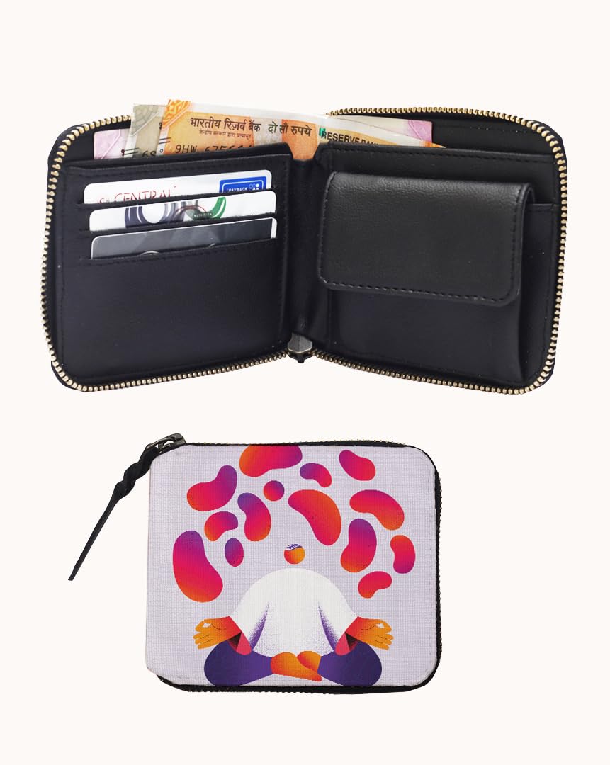 Kalankit Wallet for Women | Compact Vegan Leather Ladies Purse, Slim and Easy to Fit in Pocket with Card Slots, Cash & Coin Pocket | Small Bi-Fold Zip Wallets for Woman | Meditation