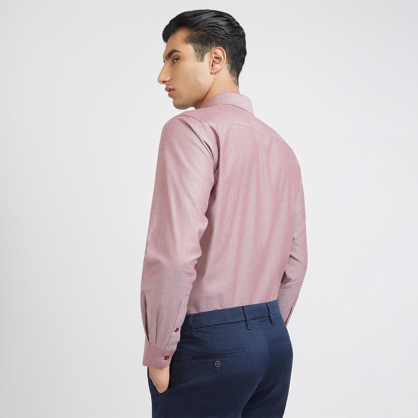 Raymond Men Slim Fit Solid Pattern Pure Cotton Semi Cutaway Collar Full Sleeve Formal Shirt (Size: 42)-RMSX12950-R6 Red