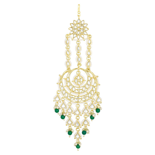 Peora Gold Plated Green Kundan Studded Paso Maangtikka Jhumar Ethnic Stylish Fashion Jewellery Gift for Women & Girls