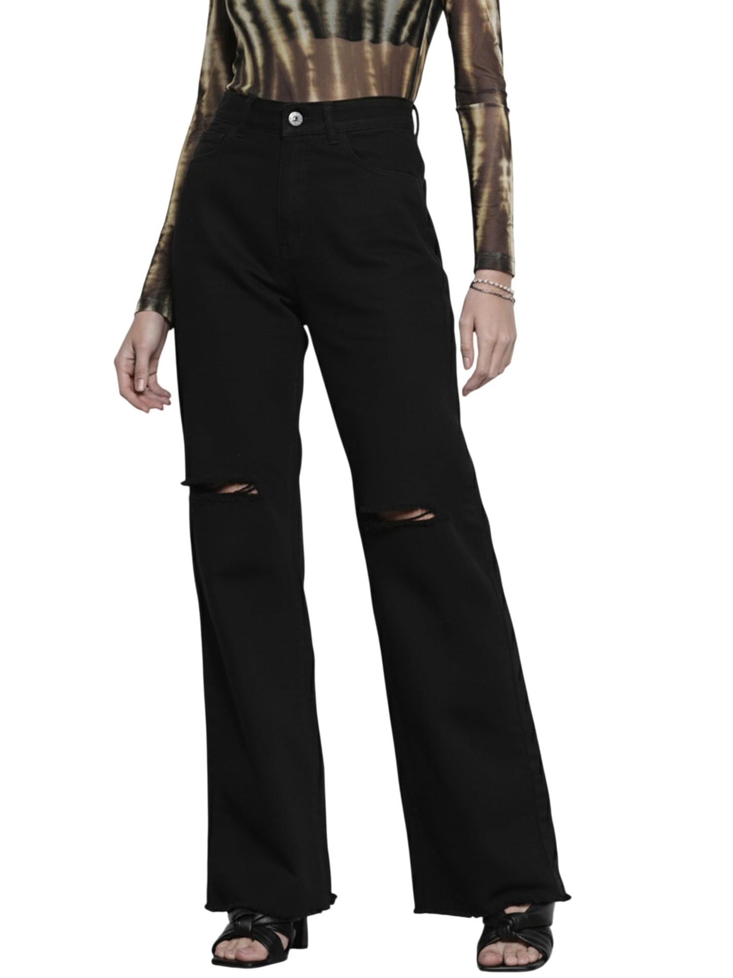 SASSAFRAS Black Distressed Slit Jeans