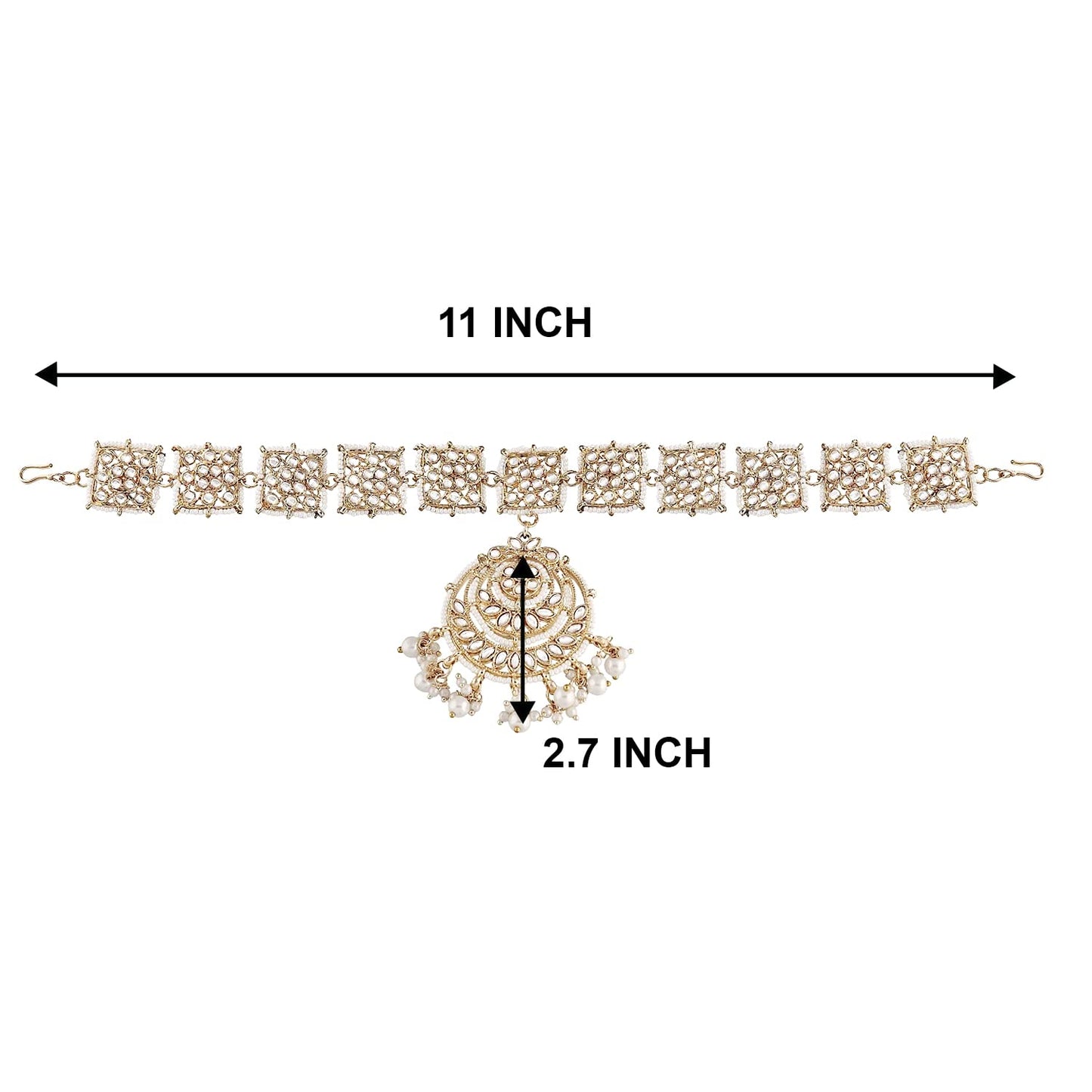 Peora Gold Plated Traditional Kundan Pearl Studded Rajasthani Sheeshpatti Sheeshphool Mathapatti Jewellery for Women