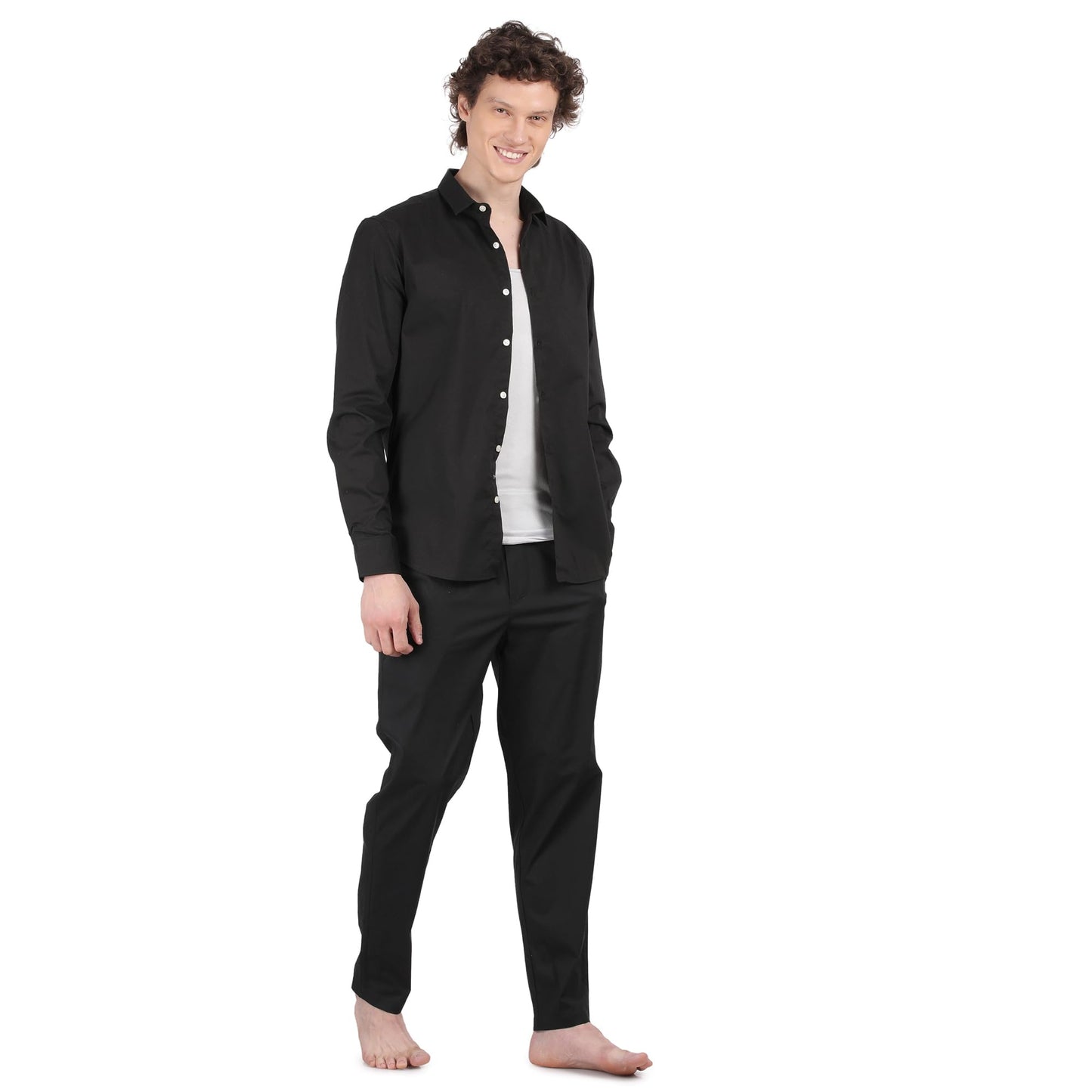 Pepe Jeans Men's Solid Woven Pyjama - BLACK - Medium