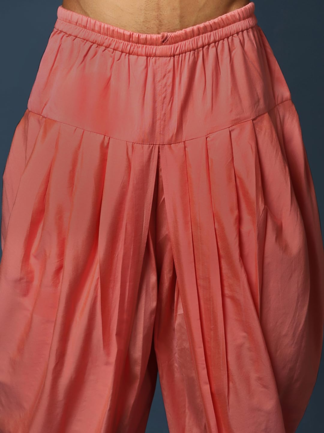 KISAH Men's Grey and Orange Sherwani Dhoti Set, Cotton Full Sleaves, Knee Length, Straight, Regular Fit, Mandarin Collar Ethnic Wear