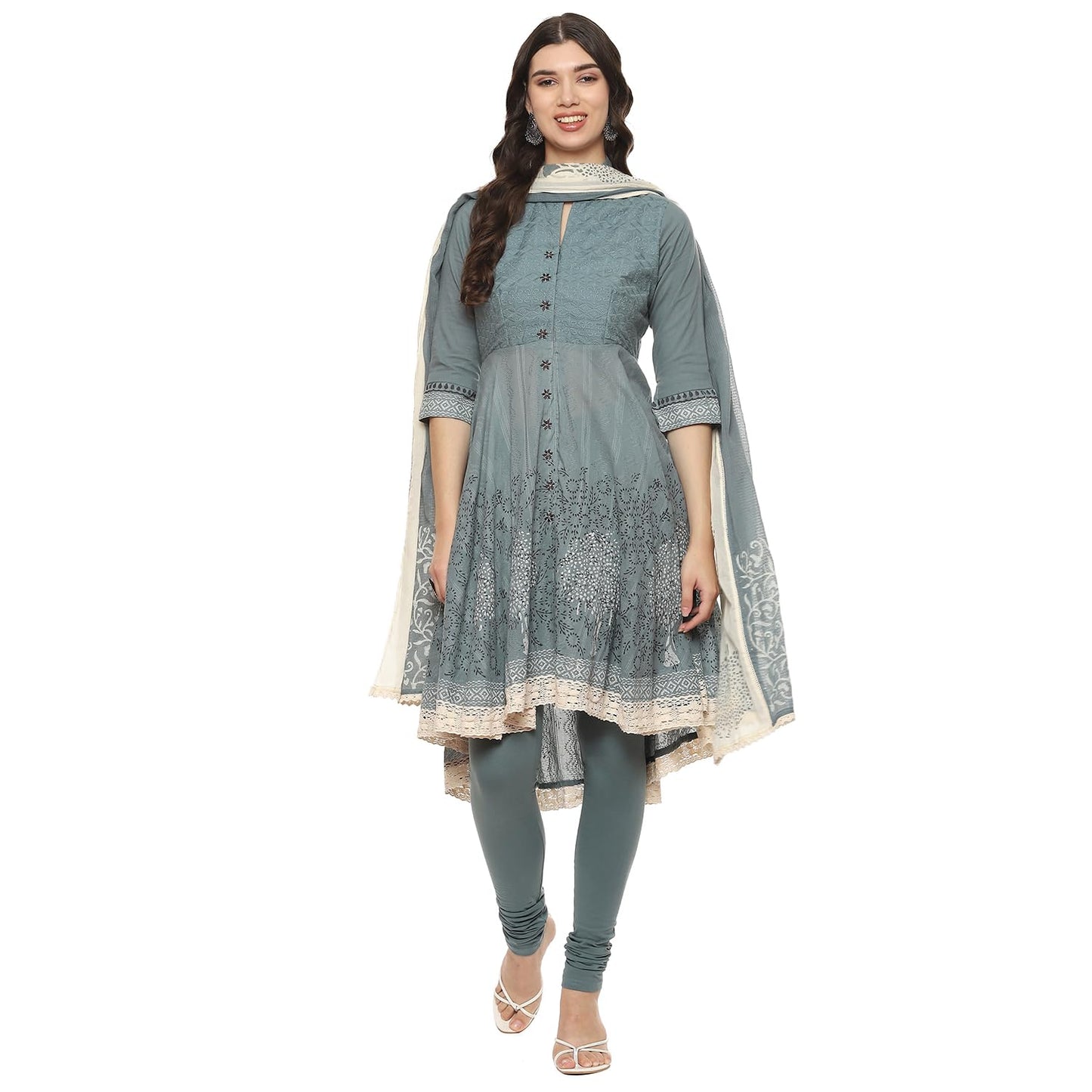 BIBA Cotton Women Solid Asymmetric Salwar Kurta Dupatta(Skdassorted2802E_Turquoise_36)