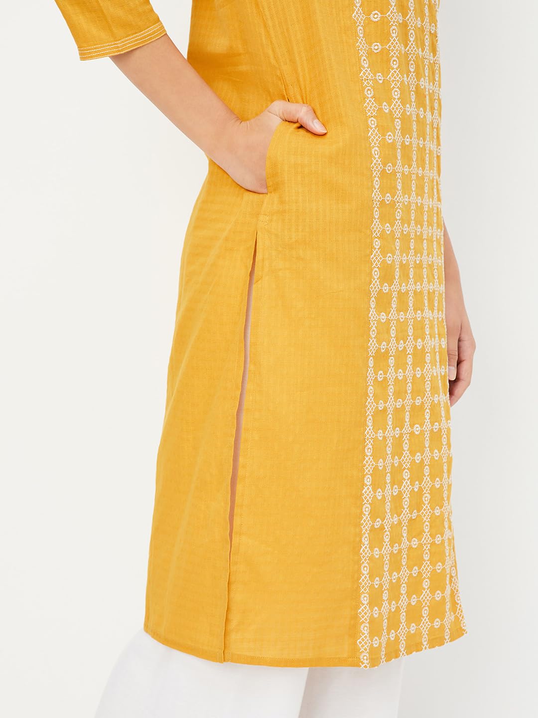 Max Women's Cotton Blend Regular Kurta (MAEKSP25AR_Mustard