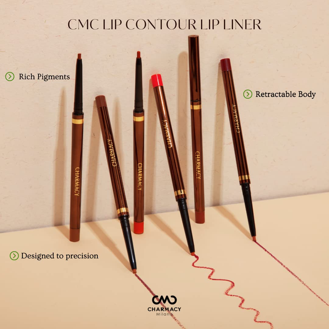 Charmacy Milano Lip Contour Lip Liner (Dark Cherry) - 0.1 g, Long Lasting, Lip Definer, Matte Texture, Glides on Smoothly, Precise Tip, Easy Roll On Packaging