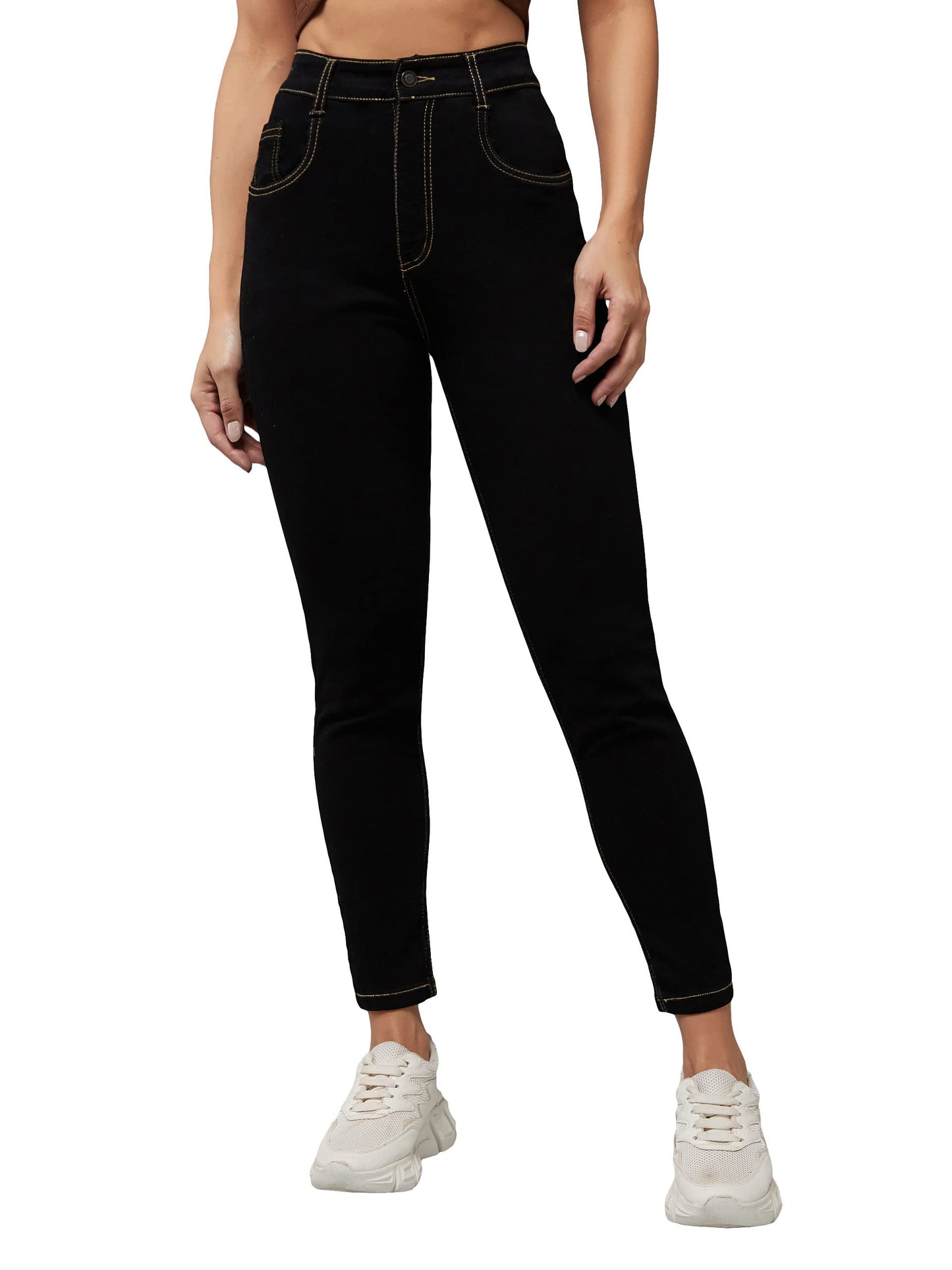 Dolce Crudo Women's Black Skinny High Rise Clean Look Regular Stretchable Denim Jeans (DOSS22DEN12-44-62-28, Black, 28)